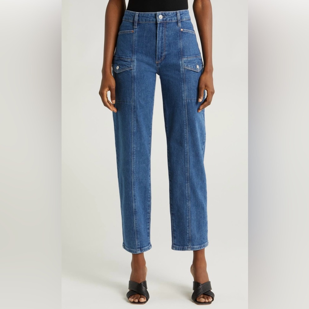 PAIGE Blue High-Rise Cropped Utility Jeans